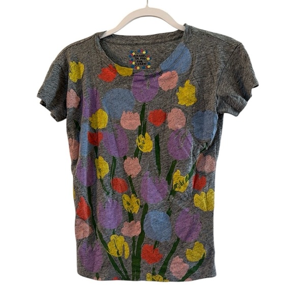 Michael De Feo for J Crew Graphic Gray T-Shirt Tulips Size XXS - Picture 1 of 4